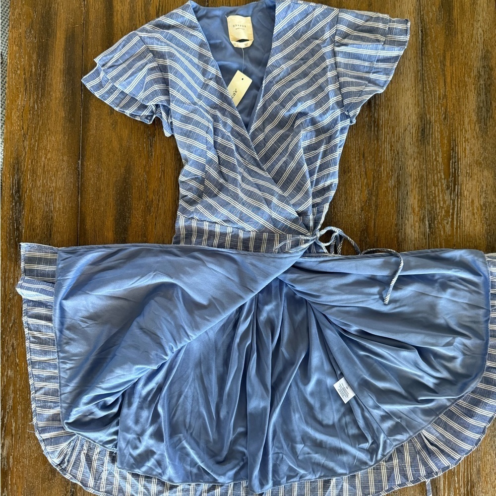 Francesca’s Harper Heritage Blue/White Striped Flutter Sleeve Wrap Dress Size XS - Picture 8 of 9